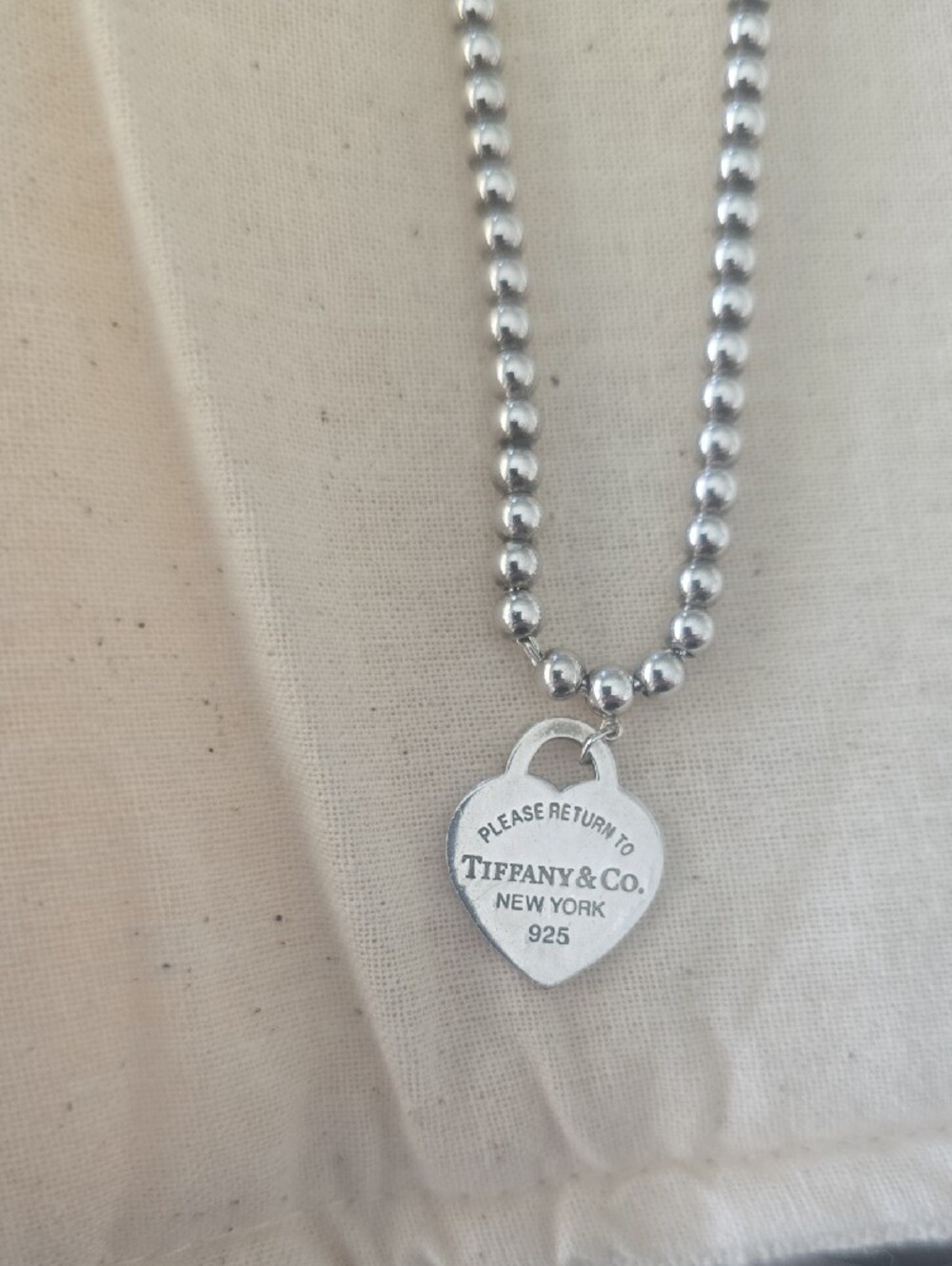 Tiffany & Co. Silver Heart Tag Bead Necklace - Picture 2 of 8